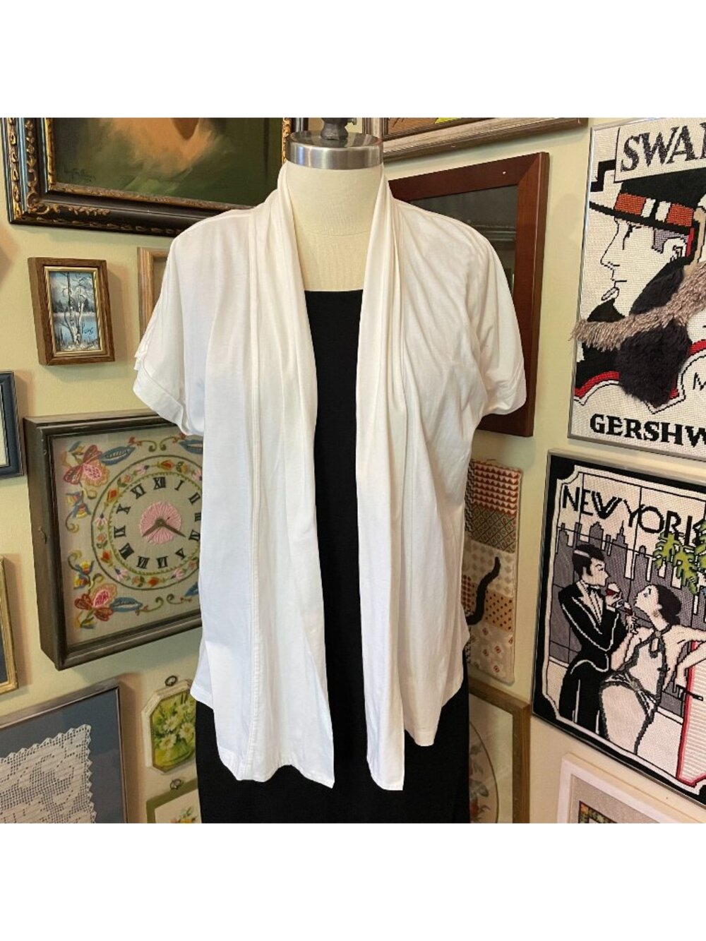 Talbots White Pima Cotton & Spandex Short Sleeve Shawl Collar T-Shirt Knit Sweat